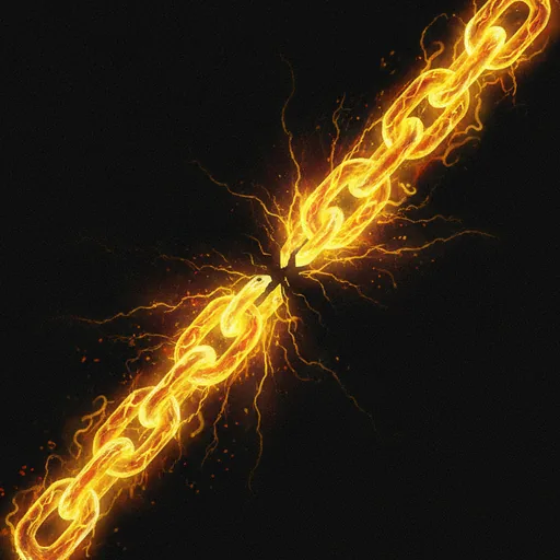 Fork the Chain card art: a fractured chain of living fire.